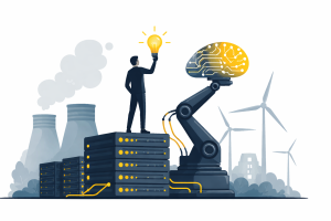 Sam Altman speaking at a global technology conference while addressing concerns about artificial intelligence and energy consumption.