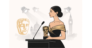 Alia Bhatt on an international awards stage representing India at the BAFTA 2026 ceremony.
