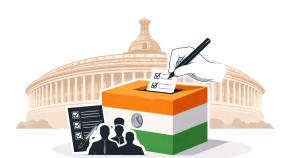 Election Commission of India office building with the national emblem, symbolising the announcement of Rajya Sabha Election 2026 poll dates.