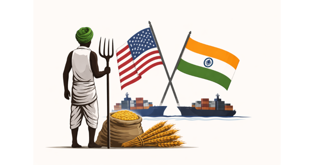 Farmers protesting with flags and banners during February 12 Bharat Bandh against India-US trade deal
