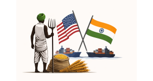 Farmers protesting with flags and banners during February 12 Bharat Bandh against India-US trade deal