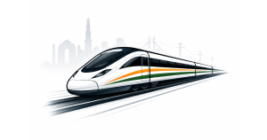 Conceptual image of a sleek high-speed train designed in India, representing the proposed 280 kmph indigenous rail project beyond Vande Bharat.