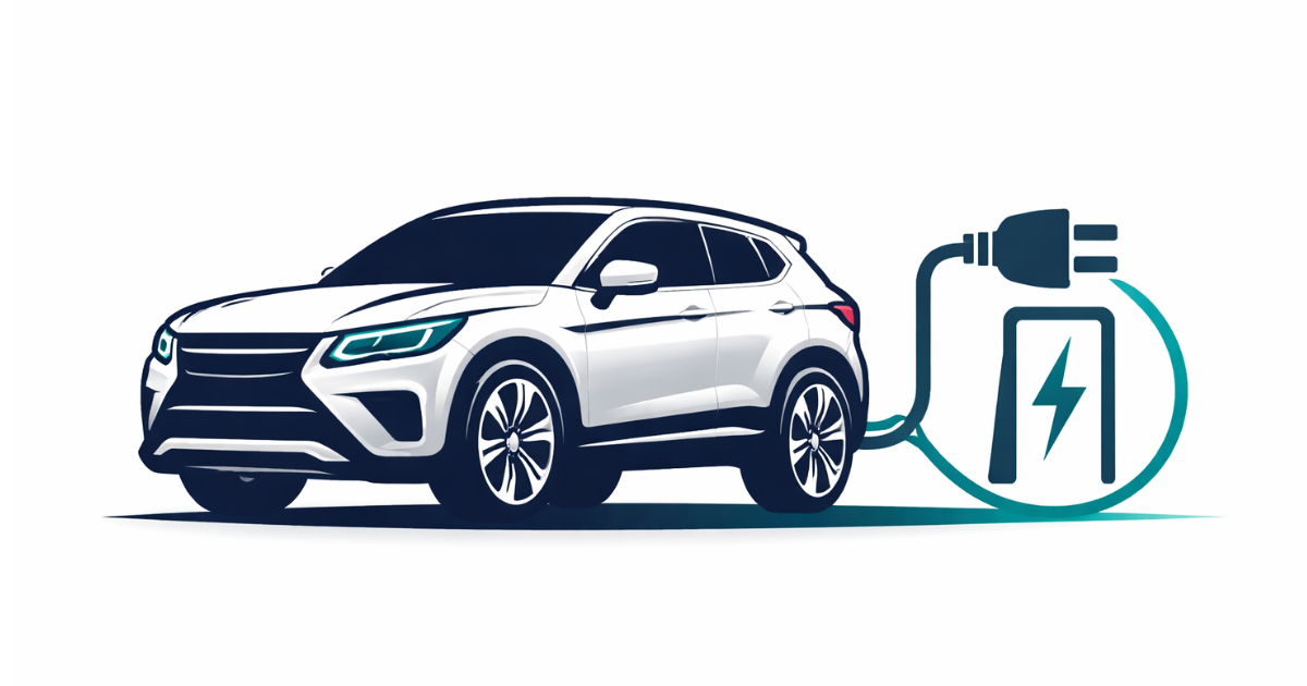 Illustration of a premium SUV silhouette merging with an electric vehicle charging symbol, representing growth in India’s auto industry in 2026.