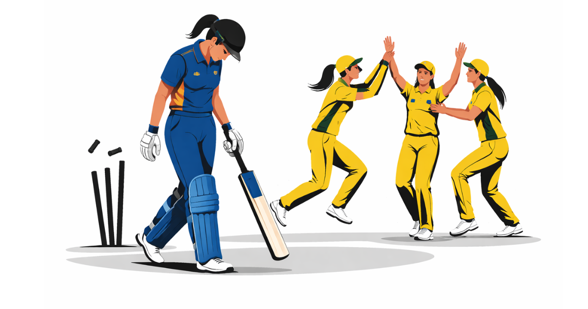 India Women batters walk back after a late collapse as Australia Women celebrate during the 2nd T20 match in Canberra.