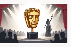 BAFTA Awards 2026 stage with spotlight and trophy symbolising Indian film ‘Boong’ making history at the ceremony.