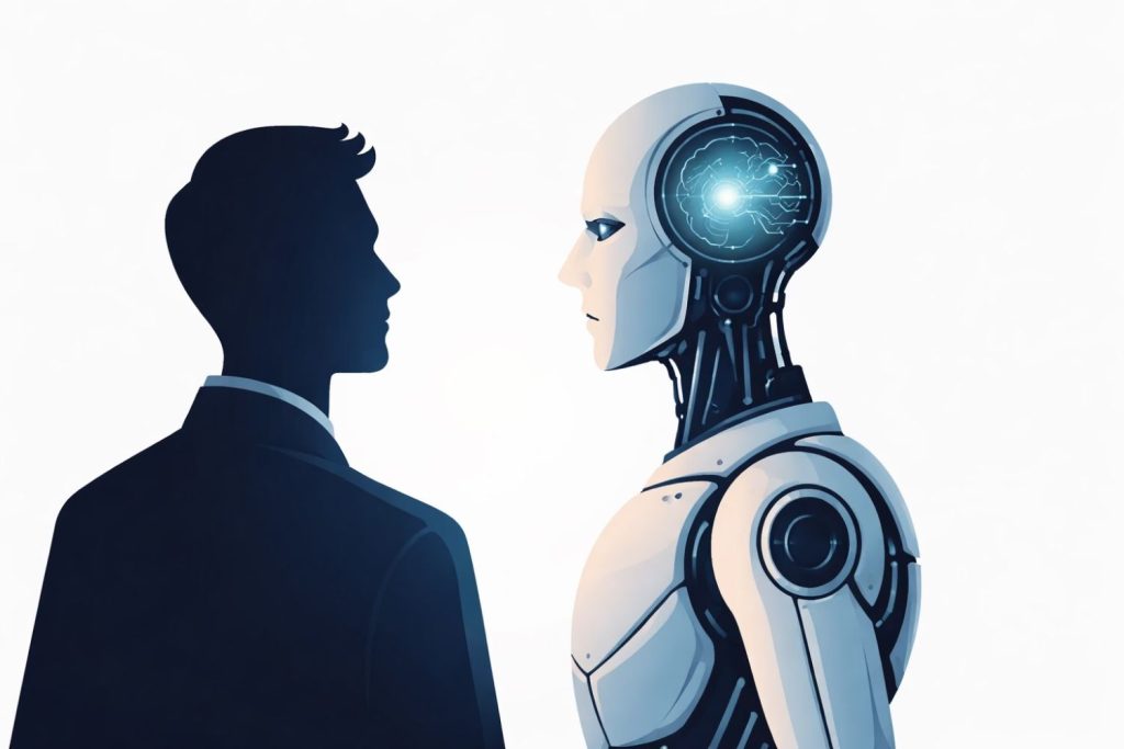 Portrait-style image of Anthropic CEO Dario Amodei speaking at a technology conference about the future of artificial intelligence.