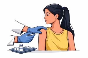 Healthcare worker administering HPV vaccine to a teenage girl during India’s national vaccination campaign launch.