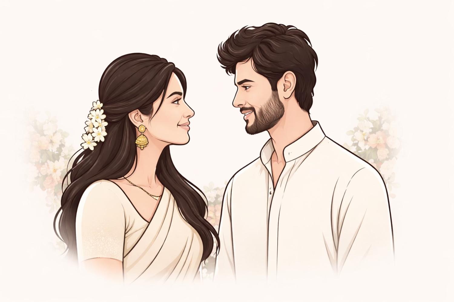 Rashmika Mandanna and Vijay Deverakonda at a private indoor celebration, dressed in traditional outfits, amid ongoing speculation about their alleged pre-wedding festivities.