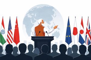 Prime Minister Narendra Modi speaking at the NXT Summit 2026 in New Delhi as global leaders, policymakers, and industry experts attend the international conference.