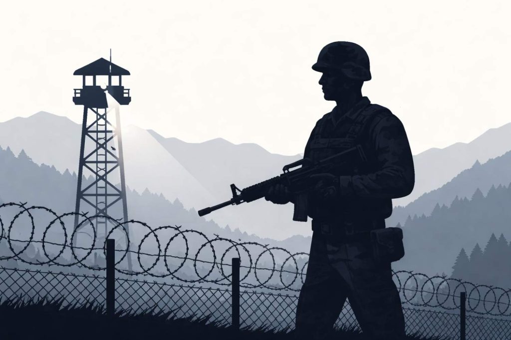 Indian Army soldiers conducting counter-infiltration patrol along the Line of Control in Jammu and Kashmir.