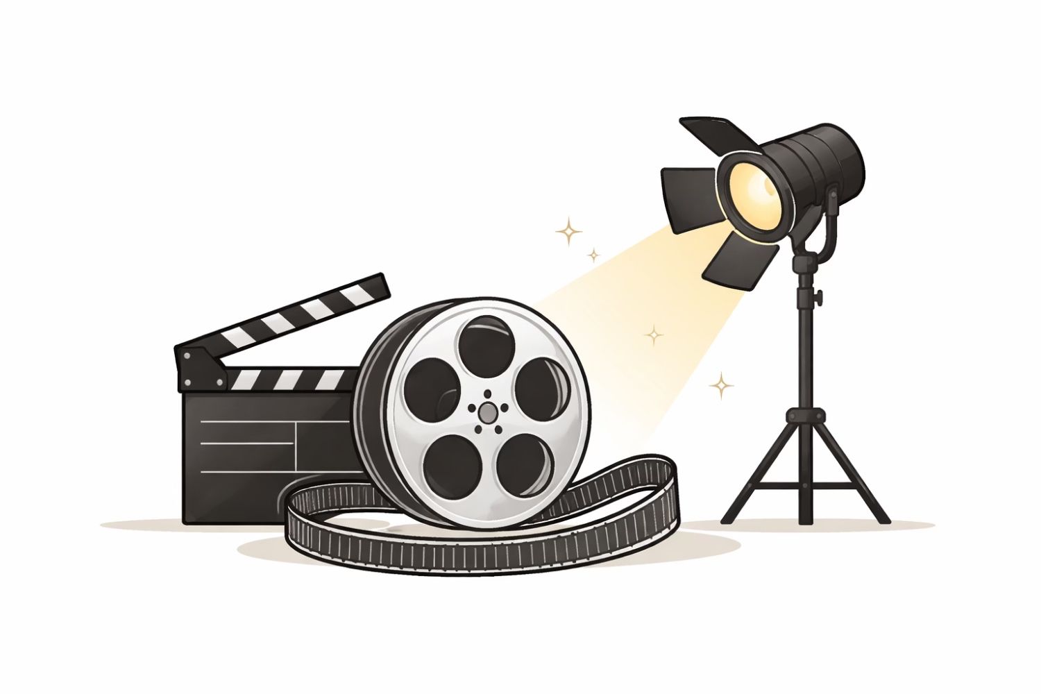 Minimal editorial illustration representing March 2026 Bollywood movie releases, featuring a film reel and cinema spotlight symbolizing upcoming Hindi and pan-India films.