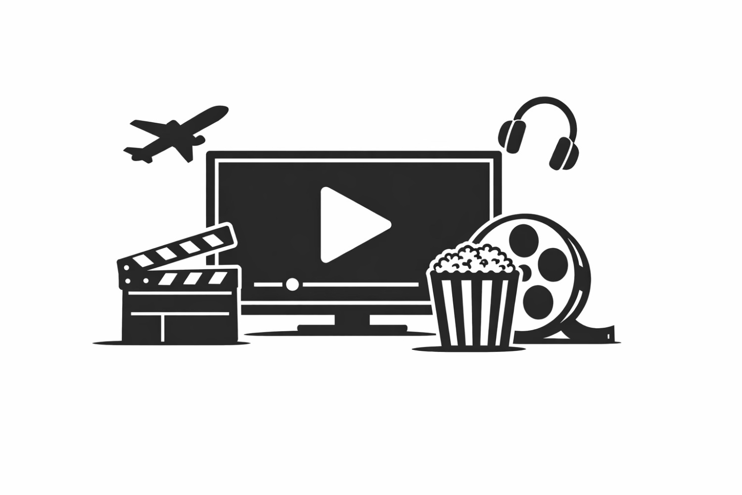 Editorial illustration representing OTT streaming releases, showing a TV screen with play icons and film elements symbolizing new movies and web series on digital platforms.