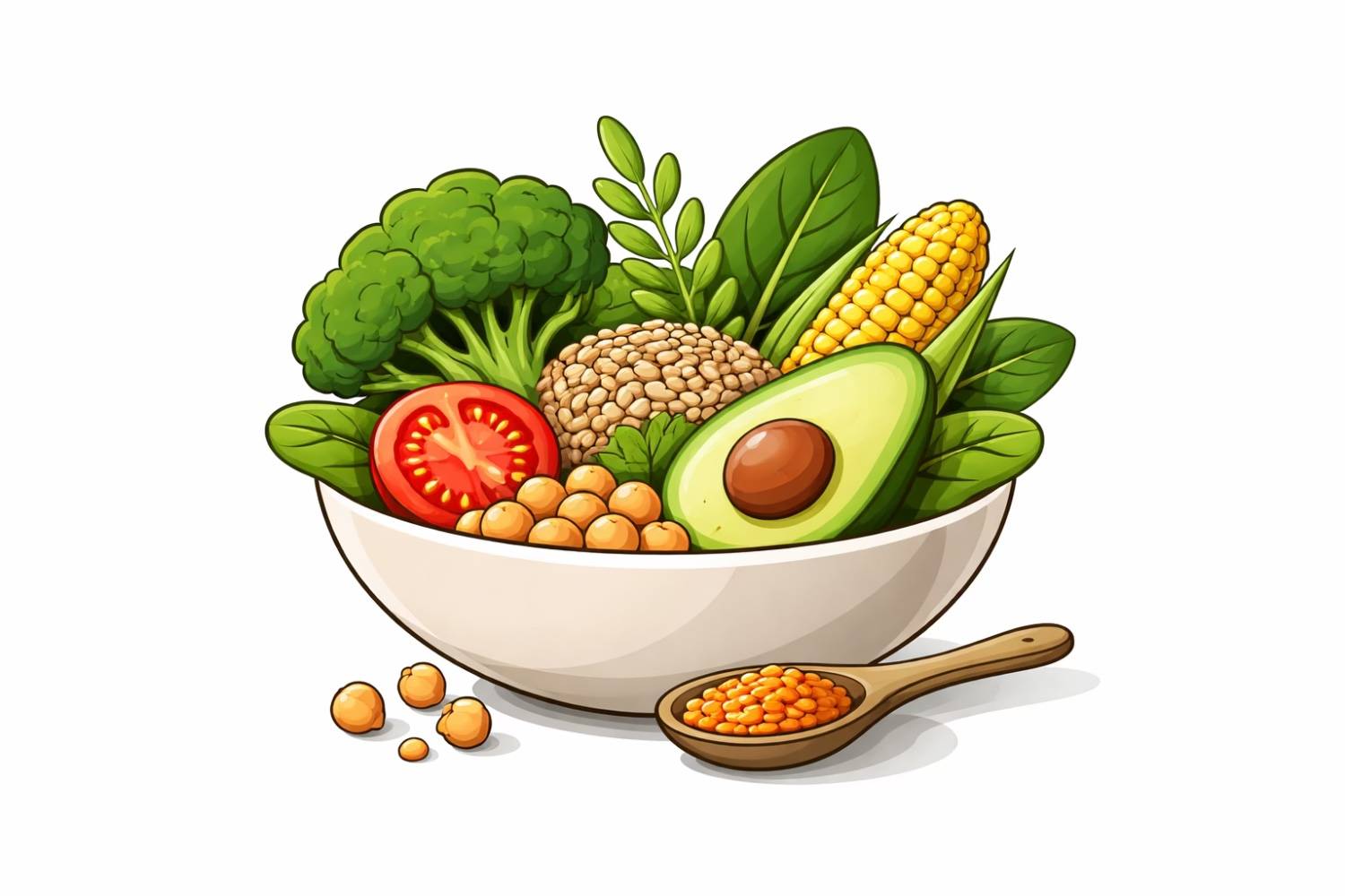 Minimal editorial illustration representing plant-based healthy eating in India with vegetables, grains, and leaves symbolizing a modern healthy diet trend.