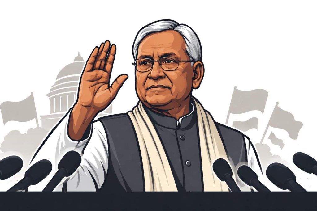 Nitish Kumar addressing media amid speculation about stepping down as Bihar Chief Minister and possible Rajya Sabha move